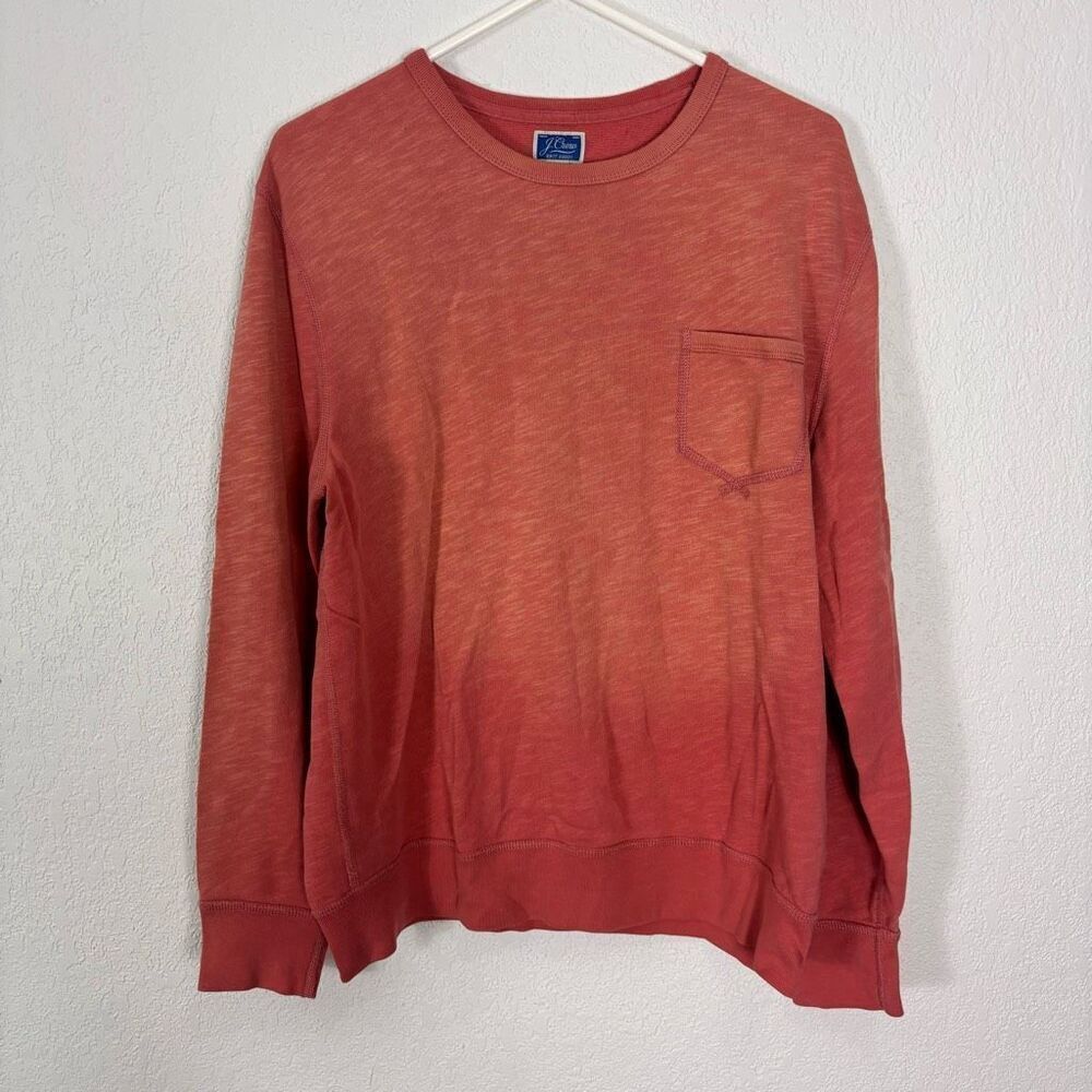 J. Crew Heathered Orange Dip Dye Crewneck Pocket Terry Cloth Sweatshirt medium